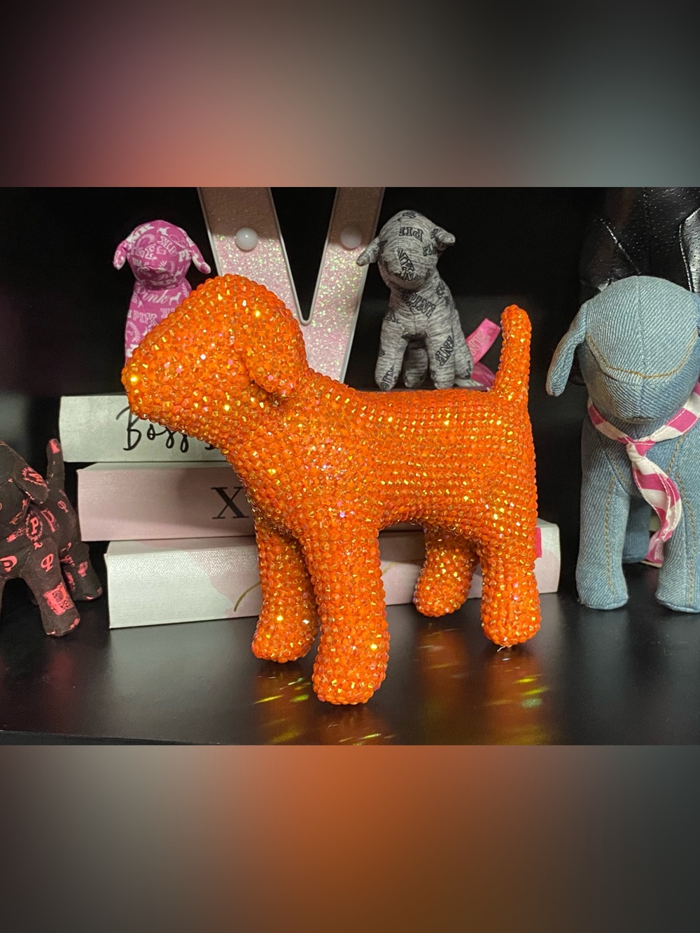Orange Rhinestone Bling Victoria’s Secret VS PINK Mini Dog Y2K Vintage